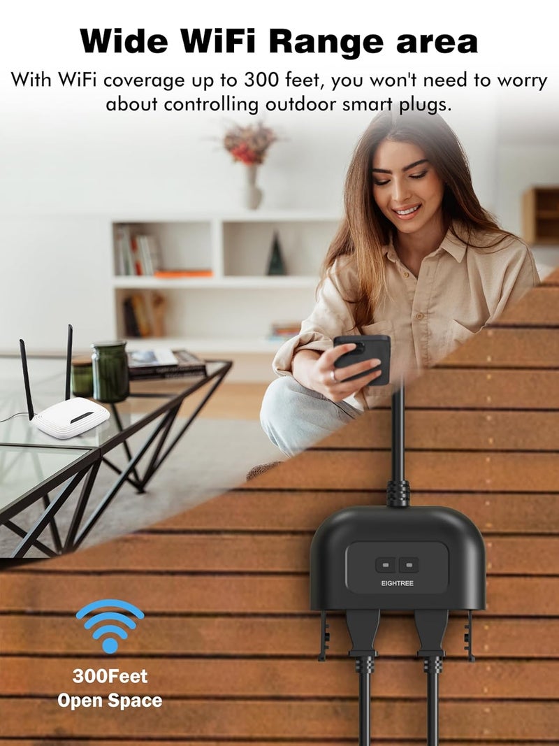EIGHTREE Outdoor Smart Plug Waterproof IP44, Smart Outlet Plug with 2 Independently Controlled Outlets, Compatible with Alexa and Google Assistant, Voice & Remote Control, Timer&Schedule, 2.4GHz Only - Image 4